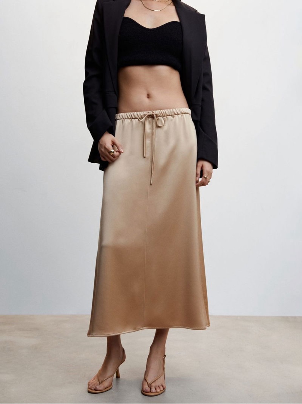 MANGO Erin Midi Slip Satin Skirt Small